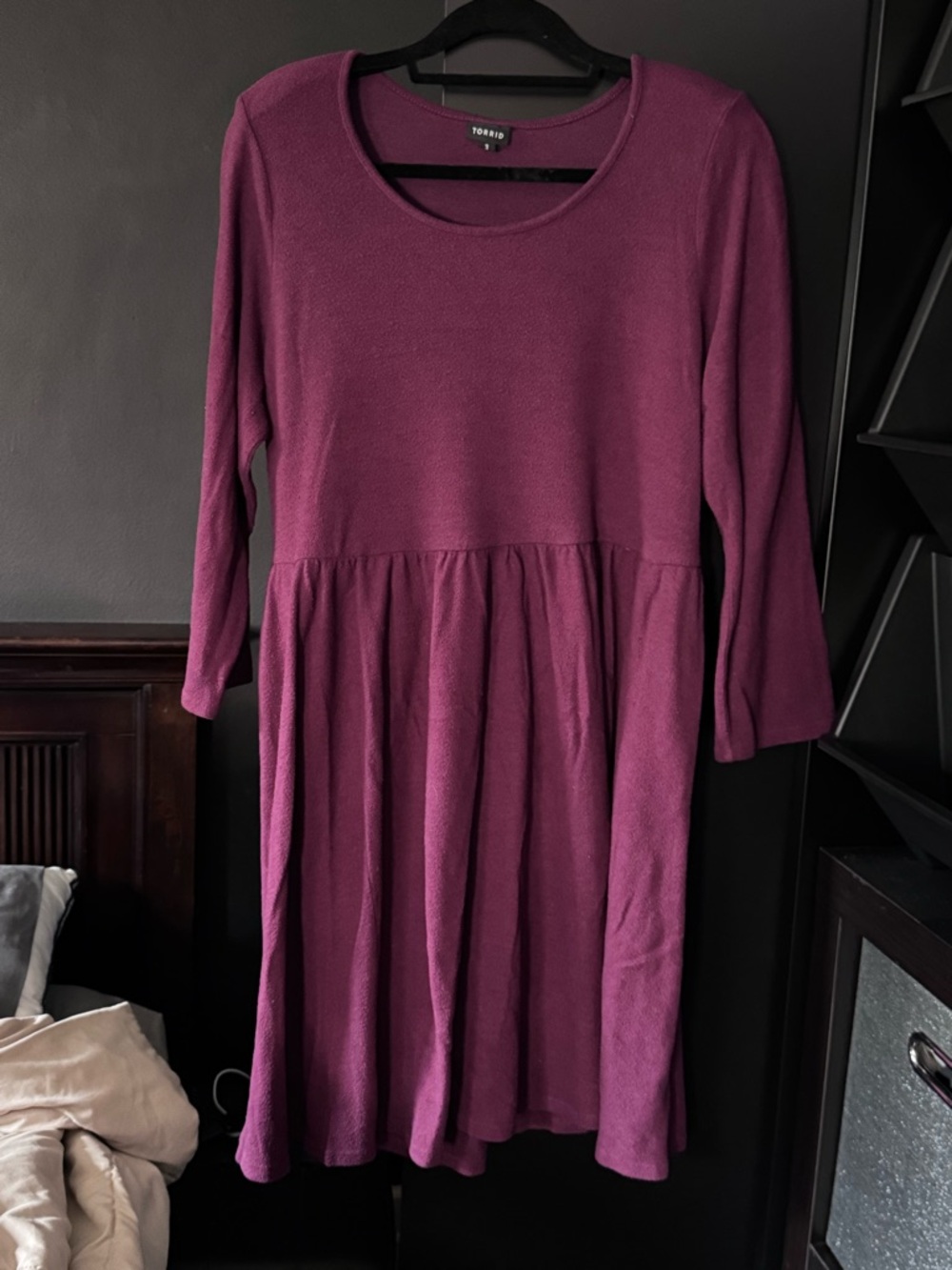 Torrid Plum Long Sleeve Super Soft Babydoll Dress with Pockets, Size 3
